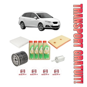 Set Pachet filtre revizie Bosch, 4 litrii ulei Castrol 5W30 SEAT IBIZA IV ST (6J8, 6P8) 1.2 TSI din 2015-2016, 4x Stickere auto cu SEAT