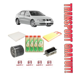 Set Pachet filtre revizie Bosch, 4 litrii ulei Castrol 5W30 SEAT LEON (1M1) 1.6 16 V din 2000-2006, 4x Stickere auto cu SEAT