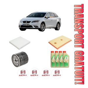 Set Pachet filtre revizie Bosch, 4 litrii ulei Castrol 5W30 SEAT LEON ST Estate Van (5F8) 1.4 TSI din 2014-2020, 4x Stickere auto cu SEAT
