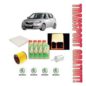 Set Pachet filtre revizie Bosch, 4 litrii ulei Castrol 5W30 SKODA FABIA II (542) 1.6 din 2007-2014, 4x Stickere auto cu SKODA