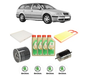 Set Pachet filtre revizie Bosch, 4 litrii ulei Castrol 5W30 SKODA Octavia I Combi (1U5) 1.4 16V din 2000-2010, 4x Stickere auto cu SKODA - Img 2
