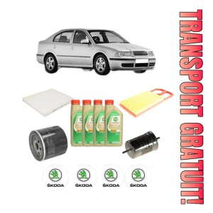 Set Pachet filtre revizie Bosch, 4 litrii ulei Castrol 5W30 SKODA Octavia I (1U2) 1.4 16V din 2000-2010, 4x Stickere auto cu SKODA