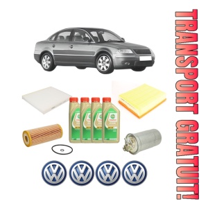 Set Pachet filtre revizie Bosch, 4 litrii ulei Castrol 5W30 Volkswagen PASSAT B5.5 (3B3) 2.0 TDI din 2003-2005, 4x Stickere auto cu Volkswagen
