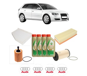 Set Pachet filtre revizie Bosch, 4 litrii ulei Castrol 5W40 AUDI A3 Sportback (8PA) 2.0 TDI din 2004-2013, 4x Stickere auto cu AUDI - Img 2