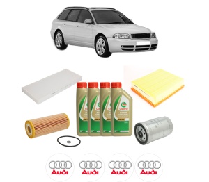 Set Pachet filtre revizie Bosch, 4 litrii ulei Castrol 5W40 AUDI A4 B5 Avant (8D5) 1.9 TDI quattro din 2000-2001, 4x Stickere auto cu AUDI - Img 2