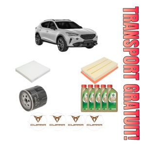 Set Pachet filtre revizie Bosch, 5 litrii ulei Castrol 0W20 CUPRA FORMENTOR (KM7, KMP) 1.5 TSI din 2020, 4x Stickere auto cu CUPRA