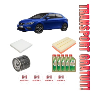 Set Pachet filtre revizie Bosch, 5 litrii ulei Castrol 0W20 SEAT LEON (KL1, KLG) 1.5 TSI din 2019, 4x Stickere auto cu SEAT