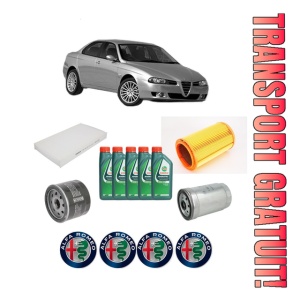 Set Pachet filtre revizie Bosch, 5 litrii ulei Castrol 10W40 ALFA ROMEO 156 (932_) 1.9 JTD (932.A2B00) din 2000-2001, 4x Stickere auto cu ALFA ROMEO