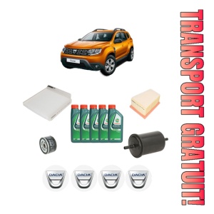 Set Pachet filtre revizie Bosch, 5 litrii ulei Castrol 10W40 DACIA DUSTER SUV Van 1.6 16V 4x4 din 2011, 4x Stickere auto cu DACIA
