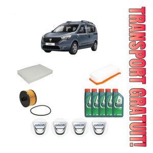 Set Pachet filtre revizie Bosch, 5 litrii ulei Castrol 10W40 DACIA DOKKER Box Body/MPV 1.2 TCe 115 (FEM0) din 2012-2015, 4x Stickere auto cu DACIA