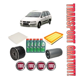 Set Pachet filtre revizie Bosch, 5 litrii ulei Castrol 10W40 FIAT STILO Multi Wagon (192_) 1.9 JTD din 2004-2008, 4x Stickere auto cu FIAT