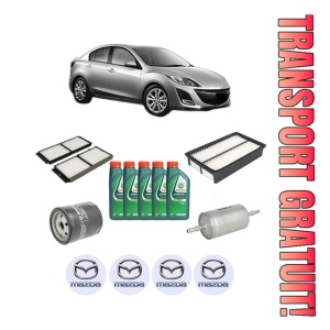 Set Pachet filtre revizie Bosch, 5 litrii ulei Castrol 10W40 MAZDA 3 Saloon (BL) 2.0 MZR (BL12, BLEFP) din 2009-2014, 4x Stickere auto cu MAZDA