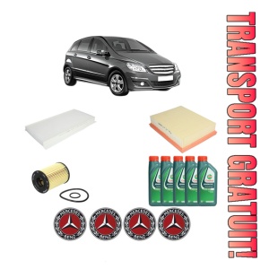 Set Pachet filtre revizie Bosch, 5 litrii ulei Castrol 10W40 MERCEDES-BENZ B-CLASS Sports Tourer (W245) B 200 TURBO (245.234) din 2005-2011, 4x Stickere auto cu MERCEDES-BENZ