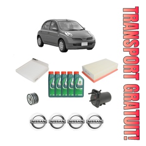 Set Pachet filtre revizie Bosch, 5 litrii ulei Castrol 10W40 NISSAN MICRA III (K12) 1.5 dCi din 2005-2010, 4x Stickere auto cu NISSAN