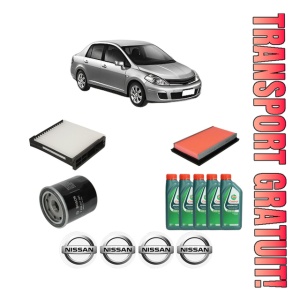 Set Pachet filtre revizie Bosch, 5 litrii ulei Castrol 10W40 NISSAN TIIDA Saloon (SC11) 1.8 din 2007-2012, 4x Stickere auto cu NISSAN