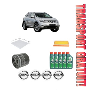 Set Pachet filtre revizie Bosch, 5 litrii ulei Castrol 10W40 NISSAN MURANO II VAN (Z51) 3.5 CVTC 4x4 din 2013-2014, 4x Stickere auto cu NISSAN