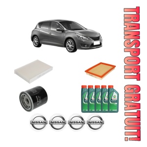 Set Pachet filtre revizie Bosch, 5 litrii ulei Castrol 10W40 NISSAN PULSAR Hatchback (C13) 1.6 DIG-T din 2015, 4x Stickere auto cu NISSAN
