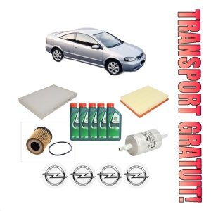 Set Pachet filtre revizie Bosch, 5 litrii ulei Castrol 10W40 OPEL ASTRA G Coupe (T98) 1.8 16V (F07) din 2000-2005, 4x Stickere auto cu OPEL