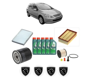 Set Pachet filtre revizie Bosch, 5 litrii ulei Castrol 10W40 PEUGEOT 307 SW Estate Van (3E_, 3H_) 2.0 HDi din 2003-2008, 4x Stickere auto cu PEUGEOT - Img 2