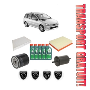 Set Pachet filtre revizie Bosch, 5 litrii ulei Castrol 10W40 PEUGEOT 206 SW (2E/K) 2.0 16V din 2002-2007, 4x Stickere auto cu PEUGEOT