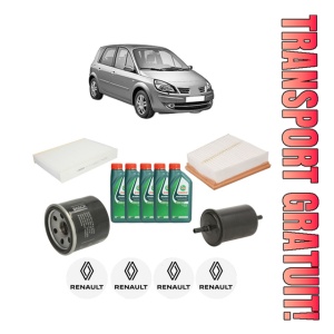 Set Pachet filtre revizie Bosch, 5 litrii ulei Castrol 10W40 RENAULT SCENIC III (JZ0/1_) 2.0 16V din 2008-2016, 4x Stickere auto cu RENAULT