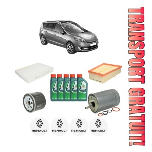 Set Pachet filtre revizie Bosch, 5 litrii ulei Castrol 10W40 RENAULT GRAND SCENIC III (JZ0/1_) 1.5 dCi (JZ02, JZ0R) din 2010-2016, 4x Stickere auto cu RENAULT