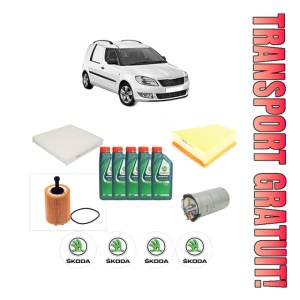 Set Pachet filtre revizie Bosch, 5 litrii ulei Castrol 10W40 SKODA FABIA I Praktik (6Y5) 1.9 SDI din 2001-2007, 4x Stickere auto cu SKODA