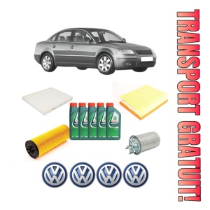 Set Pachet filtre revizie Bosch, 5 litrii ulei Castrol 10W40 Volkswagen PASSAT B5.5 (3B3) 2.5 TDI din 2003-2005, 4x Stickere auto cu Volkswagen