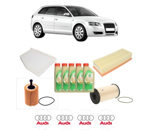 Set Pachet filtre revizie Bosch, 5 litrii ulei Castrol 5W30 AUDI A3 Sportback (8PA) 2.0 TDI din 2006-2008, 4x Stickere auto cu AUDI - Img 2
