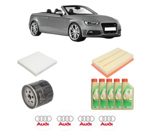 Set Pachet filtre revizie Bosch, 5 litrii ulei Castrol 5W30 AUDI A3 Convertible (8V7, 8VE) 1.5 TFSI din 2017-2018, 4x Stickere auto cu AUDI - Img 2