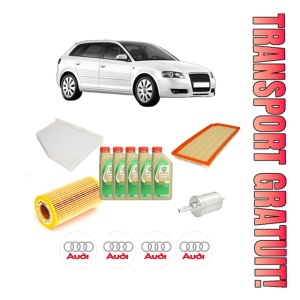 Set Pachet filtre revizie Bosch, 5 litrii ulei Castrol 5W30 AUDI A3 Sportback (8PA) S3 quattro din 2008-2013, 4x Stickere auto cu AUDI