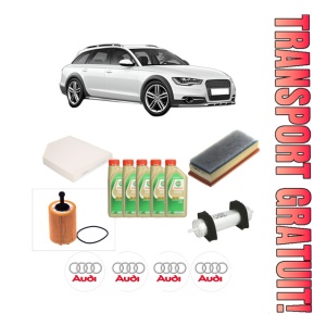Set Pachet filtre revizie Bosch, 5 litrii ulei Castrol 5W30 AUDI A4 Allroad B8 (8KH) 2.0 TDI quattro din 2009-2016, 4x Stickere auto cu AUDI