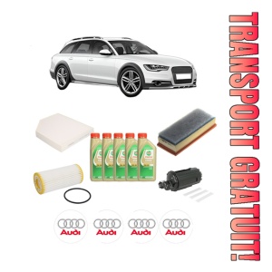 Set Pachet filtre revizie Bosch, 5 litrii ulei Castrol 5W30 AUDI A4 Allroad B8 (8KH) 2.0 TFSI quattro din 2013-2016, 4x Stickere auto cu AUDI