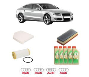 Set Pachet filtre revizie Bosch, 5 litrii ulei Castrol 5W30 AUDI A5 Sportback (8TA) 2.0 TFSI quattro din 2015-2017, 4x Stickere auto cu AUDI - Img 2