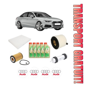 Set Pachet filtre revizie Bosch, 5 litrii ulei Castrol 5W30 AUDI A5 Sportback (F5A, F5F) 40 TDI din 2016, 4x Stickere auto cu AUDI