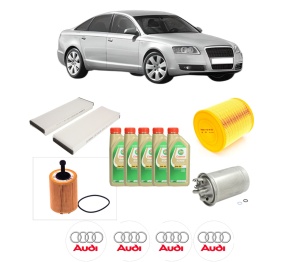 Set Pachet filtre revizie Bosch, 5 litrii ulei Castrol 5W30 AUDI A6 C6 (4F2) 2.0 TDI din 2004-2011, 4x Stickere auto cu AUDI - Img 2