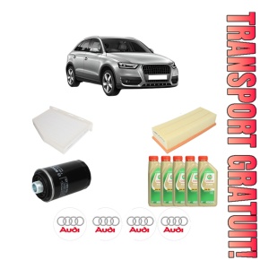 Set Pachet filtre revizie Bosch, 5 litrii ulei Castrol 5W30 AUDI Q3 (8UB, 8UG) 2.0 TFSI quattro din 2014-2018, 4x Stickere auto cu AUDI