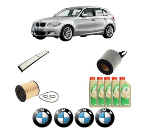 Set Pachet filtre revizie Bosch, 5 litrii ulei Castrol 5W30 BMW Seria 1 (E81) 116 i din 2007-2011, 4x Stickere auto cu BMW - Img 2