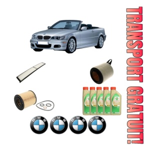 Set Pachet filtre revizie Bosch, 5 litrii ulei Castrol 5W30 BMW Seria 3 Convertible (E93) 318 i din 2010-2013, 4x Stickere auto cu BMW