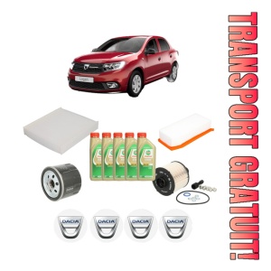 Set Pachet filtre revizie Bosch, 5 litrii ulei Castrol 5W30 DACIA LOGAN II 1.5 dCi din 2013, 4x Stickere auto cu DACIA