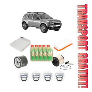 Set Pachet filtre revizie Bosch, 5 litrii ulei Castrol 5W30 DACIA DUSTER (HS_) 1.5 dCi (HSAJ) din 2010-2018, 4x Stickere auto cu DACIA
