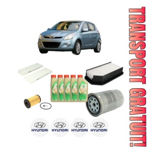Set Pachet filtre revizie Bosch, 5 litrii ulei Castrol 5W30 HYUNDAI i20 I (PB, PBT) 1.1 CRDi din 2012-2015, 4x Stickere auto cu HYUNDAI