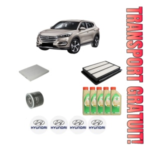 Set Pachet filtre revizie Bosch, 5 litrii ulei Castrol 5W30 HYUNDAI TUCSON SUV Van (TLE) 1.6 T-GDi din 2015-2020, 4x Stickere auto cu HYUNDAI