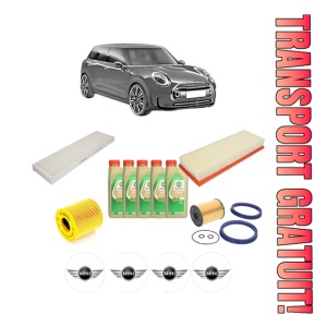 Set Pachet filtre revizie Bosch, 5 litrii ulei Castrol 5W30 MINI MINI CLUBMAN (R55) One din 2010-2014, 4x Stickere auto cu MINI