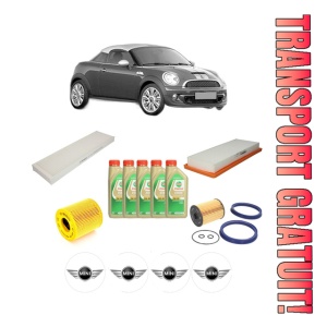 Set Pachet filtre revizie Bosch, 5 litrii ulei Castrol 5W30 MINI MINI Coupe (R58) Cooper S JCW din 2010-2015, 4x Stickere auto cu MINI