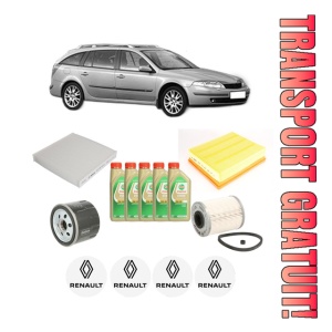 Set Pachet filtre revizie Bosch, 5 litrii ulei Castrol 5W30 RENAULT LAGUNA II Grandtour (KG0/1_) 1.9 dCi (KG1V) din 2005-2007, 4x Stickere auto cu RENAULT