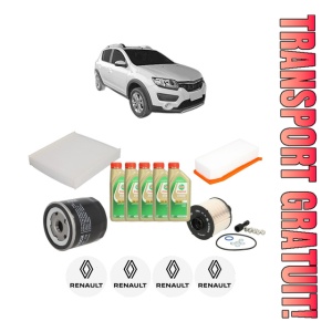 Set Pachet filtre revizie Bosch, 5 litrii ulei Castrol 5W30 RENAULT SANDERO/STEPWAY II (B8_) 1.5 dCi (B8AL) din 2017, 4x Stickere auto cu RENAULT