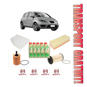 Set Pachet filtre revizie Bosch, 5 litrii ulei Castrol 5W30 SEAT ALTEA (5P1) 2.0 TDI 16V din 2004-2015, 4x Stickere auto cu SEAT