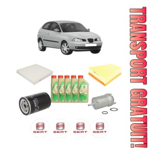 Set Pachet filtre revizie Bosch, 5 litrii ulei Castrol 5W30 SEAT IBIZA III (6L1) 1.8 T FR din 2003-2008, 4x Stickere auto cu SEAT