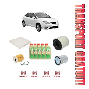Set Pachet filtre revizie Bosch, 5 litrii ulei Castrol 5W30 SEAT IBIZA IV SC (6J1, 6P5) 1.2 TDI din 2010-2015, 4x Stickere auto cu SEAT